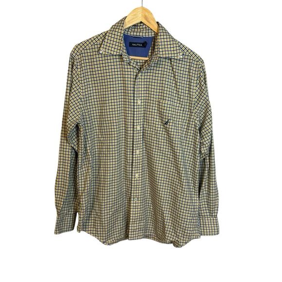 Nautica Men's Blue and Yellow Plaid Button Down Size Medium EUC, Pocket - Picture 1 of 9